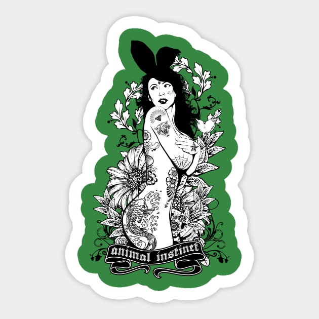 Tattooed Bunny Girl - Animal Instinct Sticker by fatline